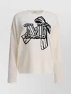 Max Mara Crew Neck Wool Cashmere Sweater With Graphic Detail In White
