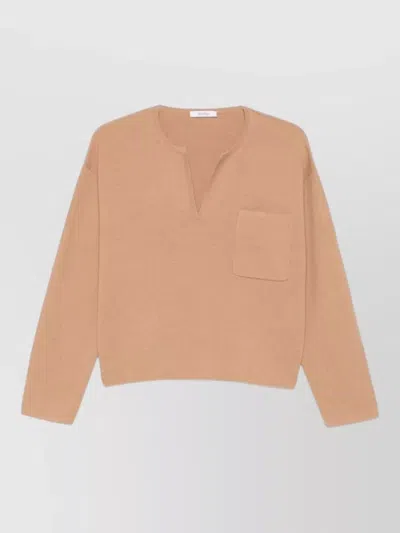 Max Mara Knitwear V Neck Long Sleeve Chest Pocket In Neutral