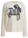 Max Mara Crew Neck Wool Cashmere Sweater With Graphic Detail In White