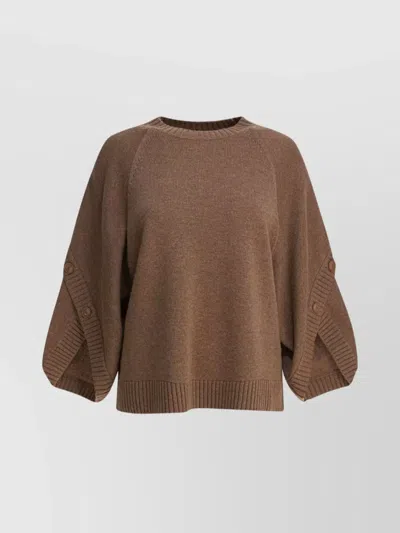 Max Mara Knitwear With Button Detail And Raglan Sleeves In Brown