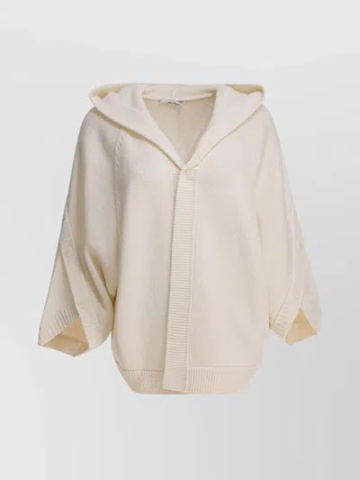 Max Mara Knitwear With Buttoned Hood And Relaxed Fit In Neutral