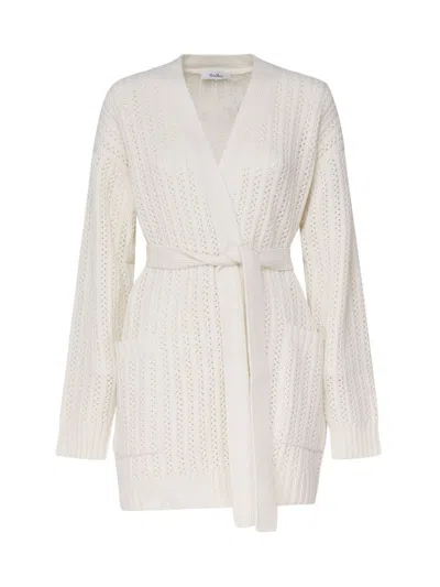 Max Mara Balzac Open Front Cardigan White In Yellow