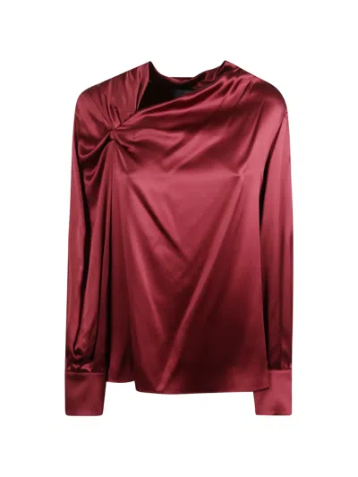 Max Mara Knotted Long-sleeve Blouse In Burgundy