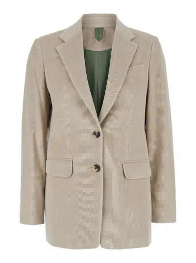 Max Mara 'kuban' Beige Single-breasted Jacket With Notched Revers In Cotton Blend Woman In Neutral