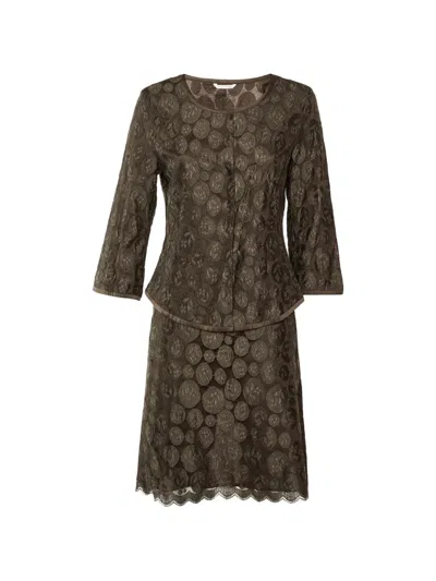 Pre-owned Max Mara Lace Button-front Skirt Suit In Brown