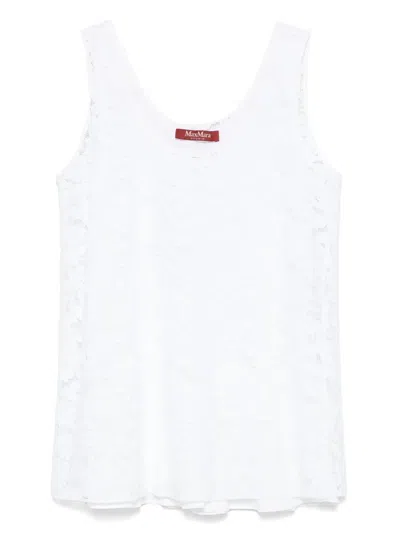 Max Mara Floral Lace Scoop Neck Sleeveless Top In White