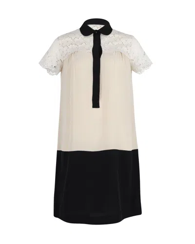 Max Mara Lace Panel Dress In Cream Silk In Beige