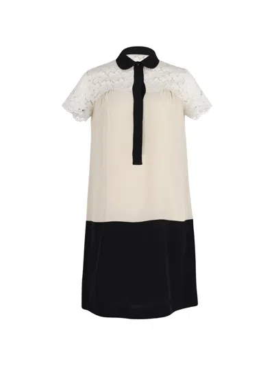 Pre-owned Max Mara Lace-panel Shirt Dress In Neutral