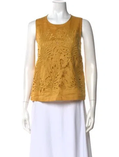 Pre-owned Max Mara Lace Pattern Crew Neck Top In Yellow