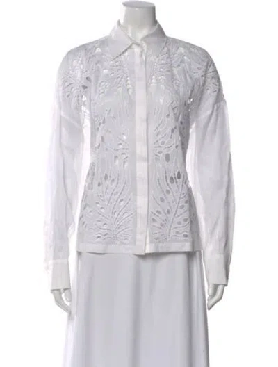 Pre-owned Max Mara Lace Pattern Long Sleeve Blouse In White