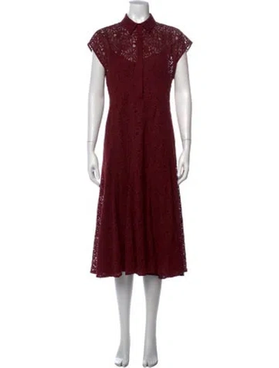 Pre-owned Max Mara Lace Pattern Midi Length Dress In Burgundy
