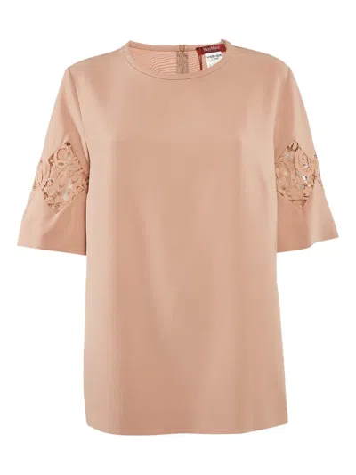 Pre-owned Max Mara Lace-sleeve Top In Neutral