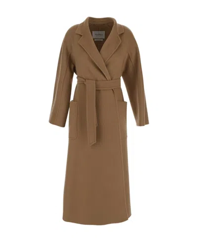 Max Mara Lace-up Cashmere Coat In Brown