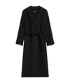 Max Mara Black Belted Long Coat With Notched Collar And Smooth Finish In Black