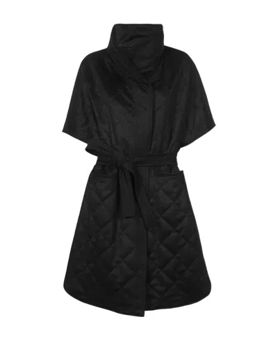 Max Mara Lace-up Short-sleeved Coat In Black