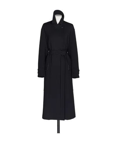 Max Mara Lace-up Wool Coat In Black