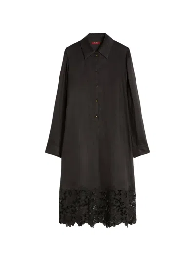 Max Mara Embroidered Ramie Gauze Shirt Dress In Purple
