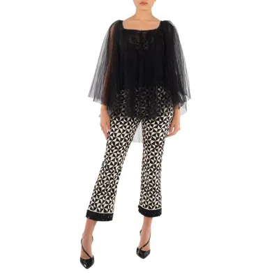 Max Mara Ladies Ecru Geometric-pattern Print Cropped Pants