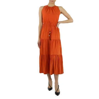 Pre-owned Max Mara Ladies Orange Kren Jersey Tiered Sleeveless Midi Dress