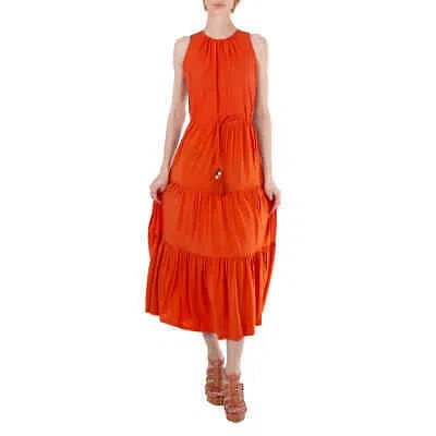 Pre-owned Max Mara Ladies Orange Kren Jersey Tiered Sleeveless Midi Dress