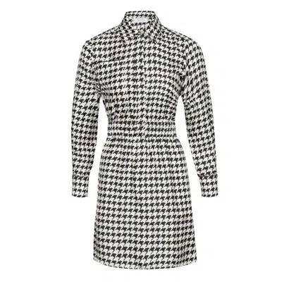 Max Mara Ladies White Black Arca Silk Houndstooth Shirt Dress In White/black