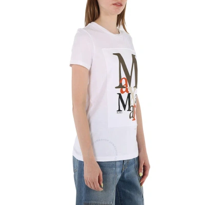 Max Mara Ladies White Humour Logo-print Cotton-jersey T-shirt