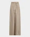 Max Mara Ladino Striped Silk Wide-leg Belted Pants In Gray