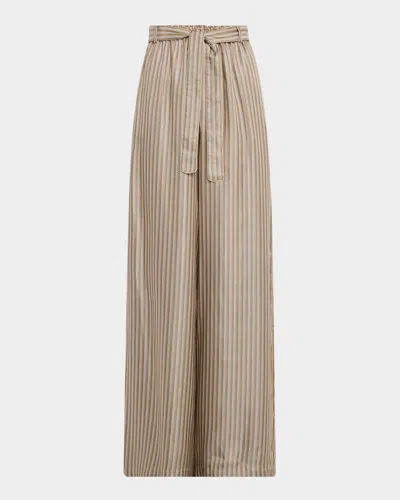 Max Mara Ladino Striped Silk Wide-leg Belted Pants In Gray