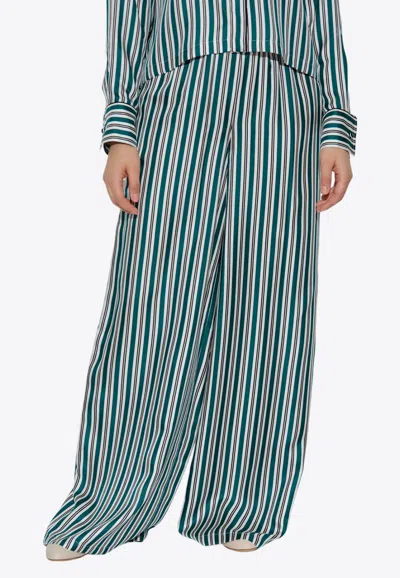 Max Mara Ladino Striped Wide-leg Silk Pants In Green