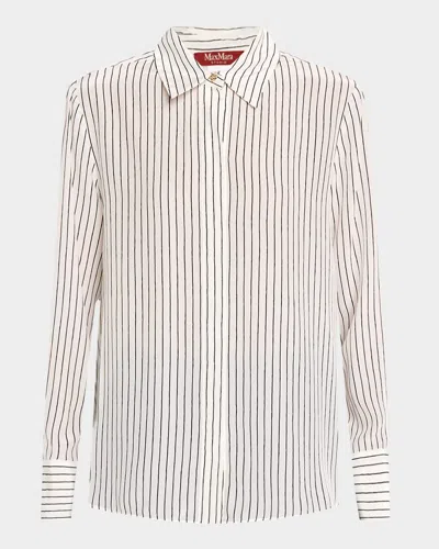Max Mara Lama Striped Button-down Silk Shirt In White