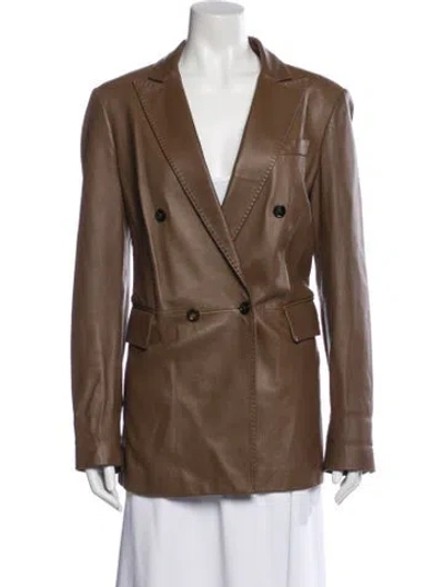 Pre-owned Max Mara Lamb Leather Blazer In Brown