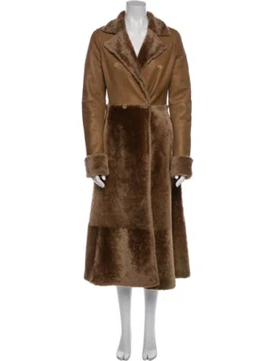 Pre-owned Max Mara Lamb Leather Faux Fur Coat In Brown