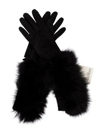 Pre-owned Max Mara Lamb Leather Fox Fur Gloves In Black