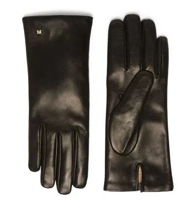 Max Mara Lamb Leather Gloves In Black