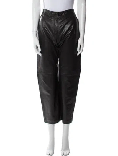 Pre-owned Max Mara Lamb Leather Straight Leg Pants In Black