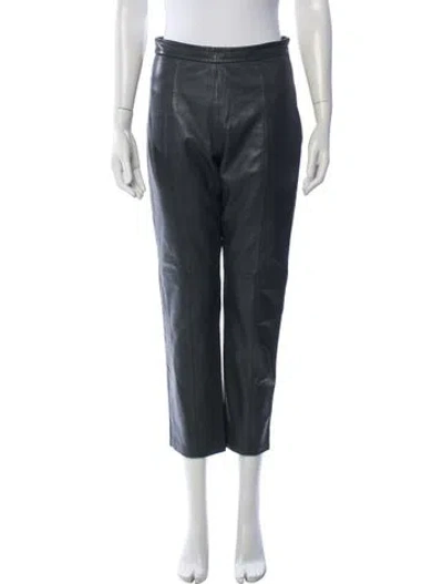 Pre-owned Max Mara Lamb Leather Straight Leg Pants In Blue