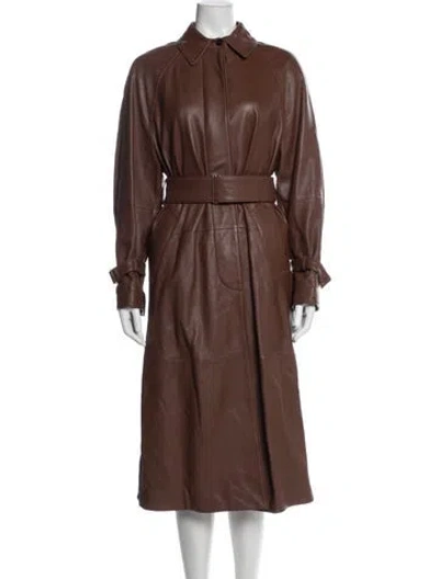 Pre-owned Max Mara Lamb Leather Trench Coat W/ Tags In Brown