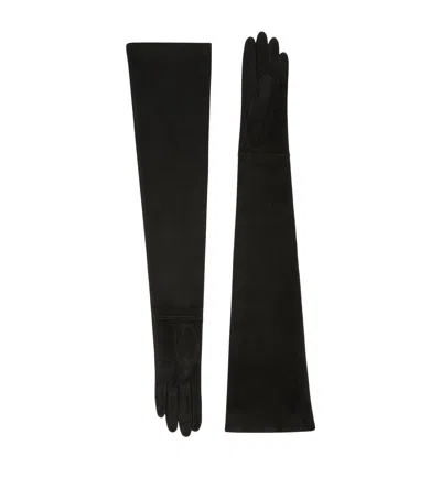 Max Mara Lamb Suede Long Gloves In Grey