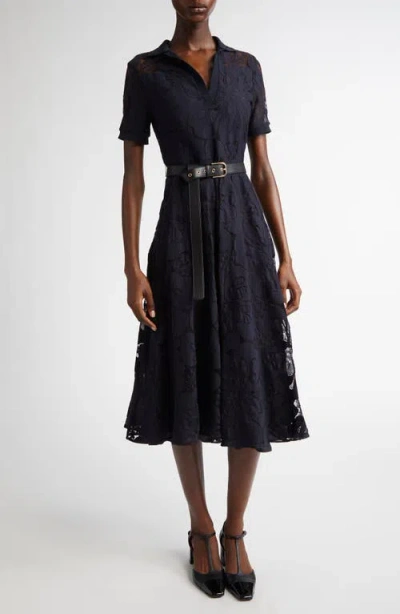 Max Mara Lambro Lace Knit Shirtdress In Navy
