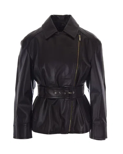 Max Mara Lambskin Biker Jacket In Brown