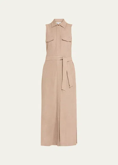 Max Mara Lampo Belted Pique Knit Maxi Shirtdress In Clay