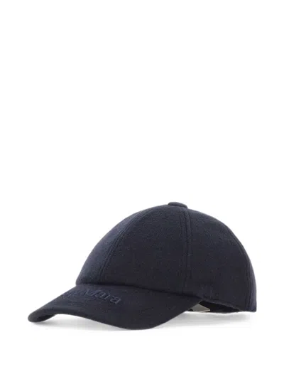 Max Mara Tonal Embroidered-logo Cashmere Baseball Cap With Rigid Visor In Blue