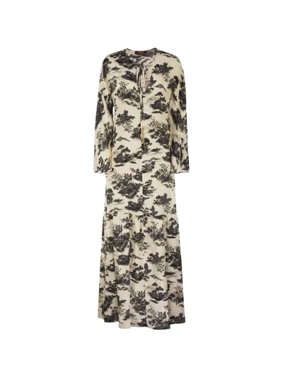 Max Mara Landscape-print Drawstring Maxi Dress In Green