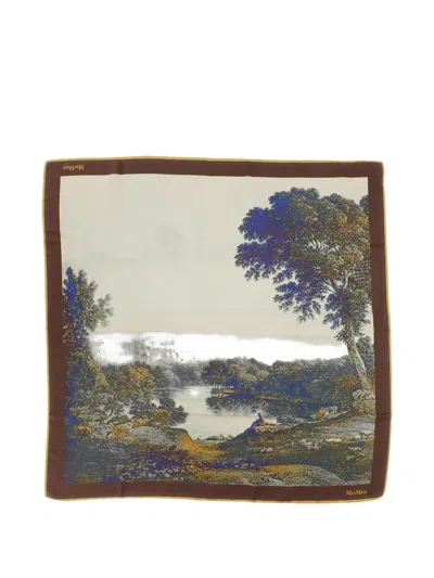 Max Mara Landscape-print Silk Scarf In Brown