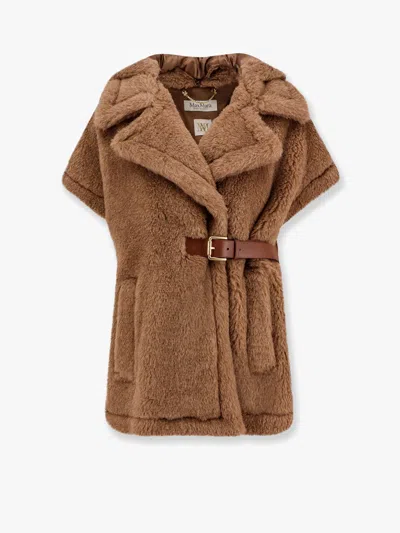 Max Mara Lanos 04 Alpava And Cashmere Cape With Belt In Brown