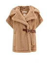 Max Mara Lanos 04 Alpava And Cashmere Cape With Belt In Beige