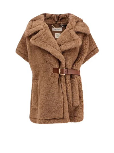 Max Mara Lanos 04 Alpava And Cashmere Cape With Belt In Beige