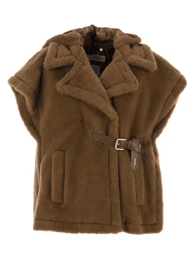 Max Mara Lanoso4 Teddy Fabric Vest Cape In Camel