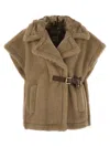 Max Mara Lanoso4 Teddy Fabric Vest Cape In Light Brown