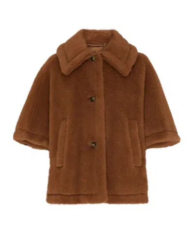 Max Mara Short Cape In Teddy Fabric Scarves And Foulards Beige In Brown